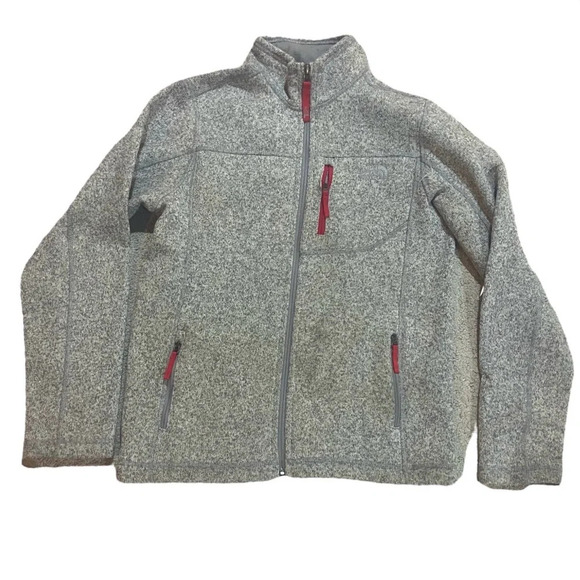 North Face Boys Full Zip Fall Sweater Jacket Back to School Sz L Gray Red - Picture 1 of 4